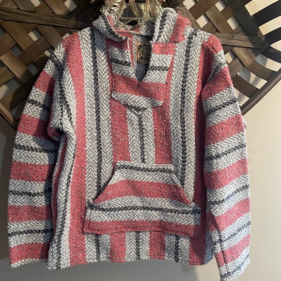 Baja Joe Tops Baja Joe Aztec Hoodie Poncho Style Pullover Grayred
